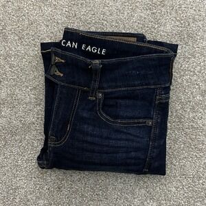 American Eagle Kick Boot DARK Blue Denim Jeans Women's Stretch‎ UNKNOWN SIZE